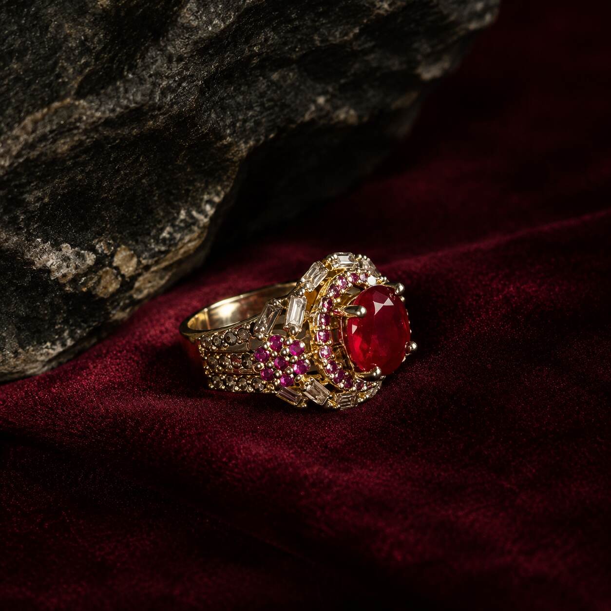 Shahbano Ruby Crystal Filigree Ring – view 4