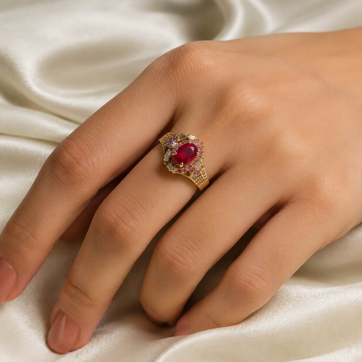 Shahbano Ruby Crystal Filigree Ring – view 5