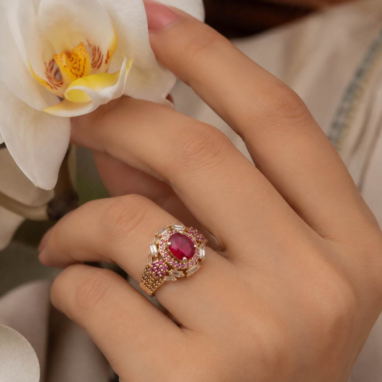 Shahbano Ruby Crystal Filigree Ring – view 6