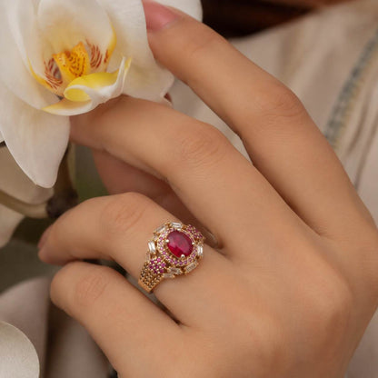 Shahbano Ruby Crystal Filigree Ring – view 6