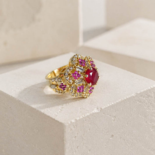 Gulrukh Ruby Crystal Statement Ring – view 1
