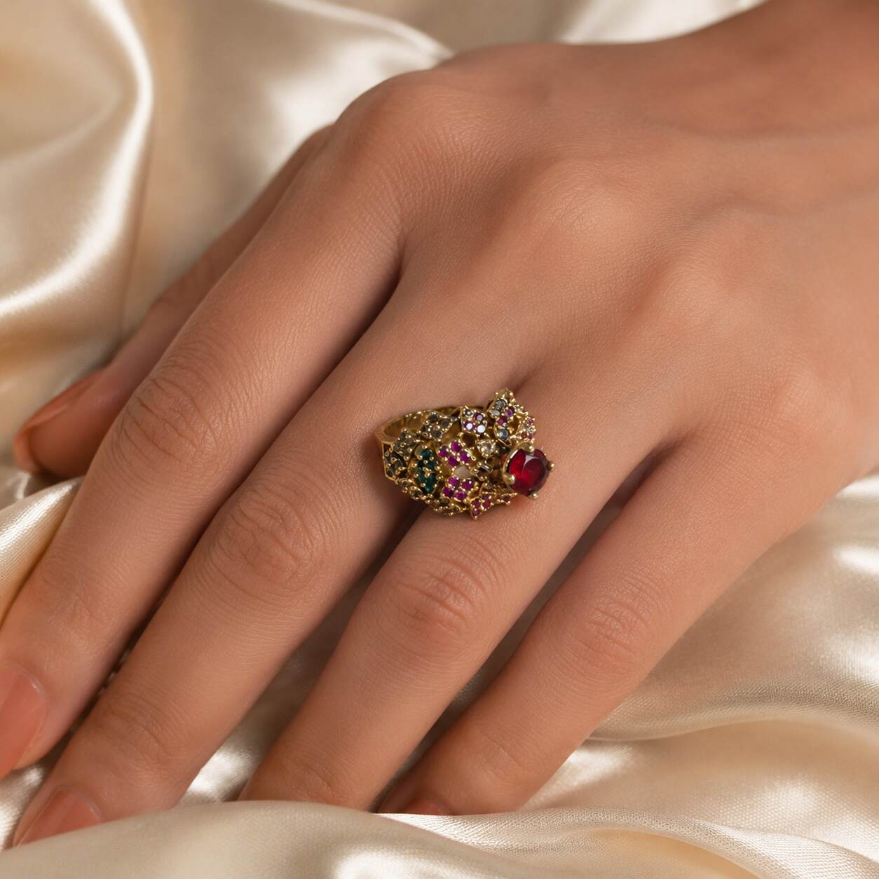 Rang-e-Bahar Multicolour Crystal Lattice Ring – view 5