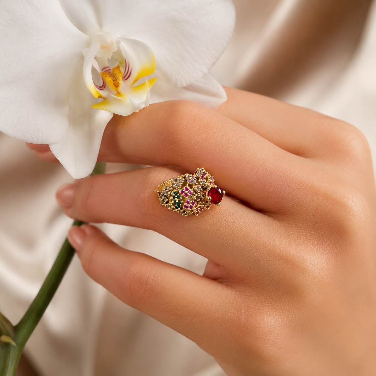 Rang-e-Bahar Multicolour Crystal Lattice Ring – view 6