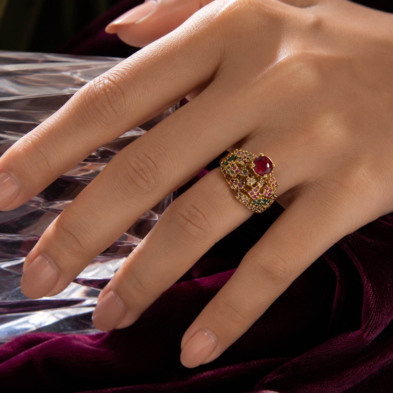 Rang-e-Bahar Multicolour Crystal Lattice Ring – view 7
