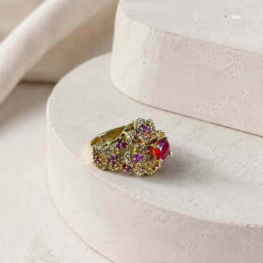 Gul-e-Zar Ruby Multicolour Statement Ring – view 1