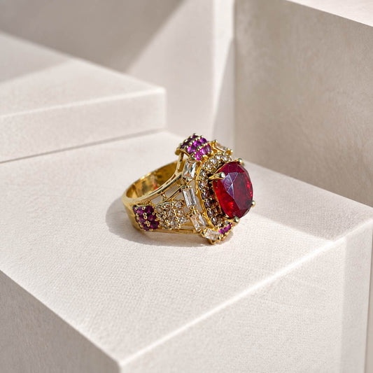Yaqoot-e-Zar Ruby Crystal Statement Ring – view 1