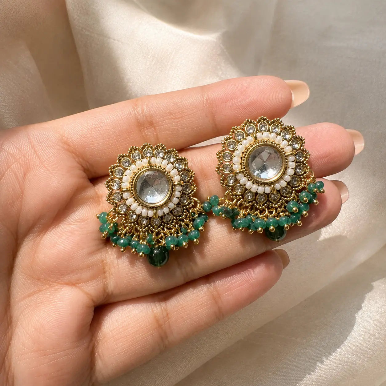 Pearl Kundan Studs