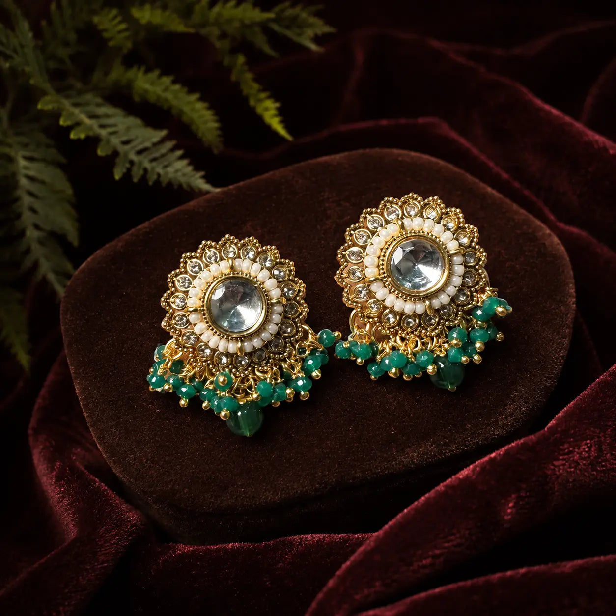 Pearl Kundan Studs