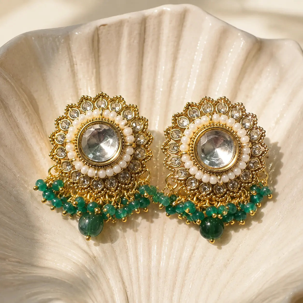 Pearl Kundan Studs