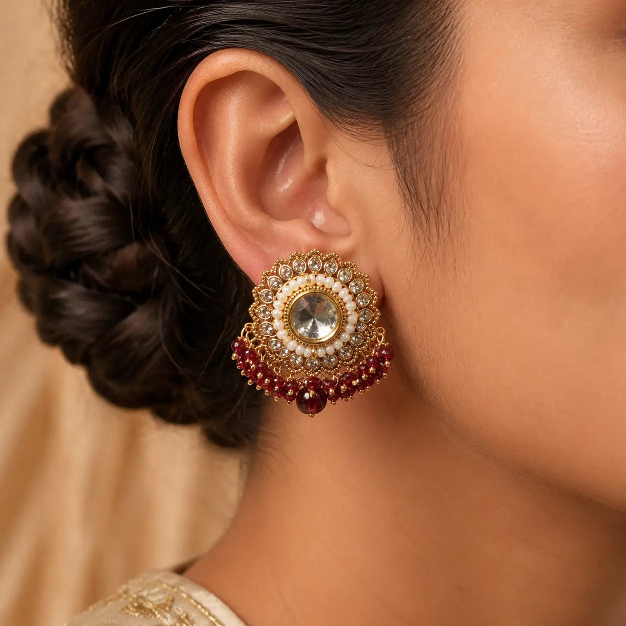Pearl Kundan Studs