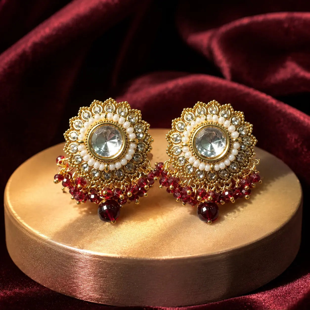 Pearl Kundan Studs
