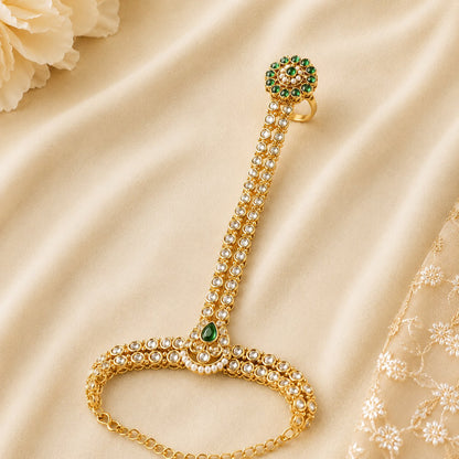 Emerald Green Kundan Haath Phool – Bridal Hand Harness