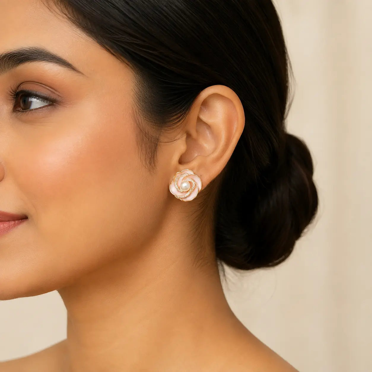 Mahrose Blush Pearl Flower Earrings