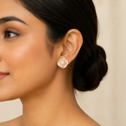 Mahrose Blush Pearl Flower Earrings