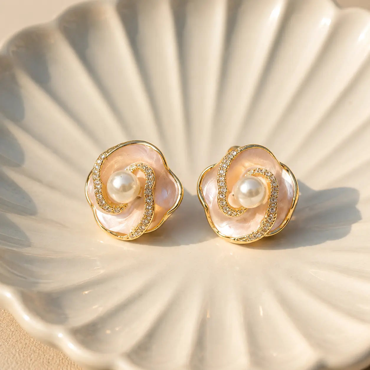 Mahrose Blush Pearl Flower Earrings