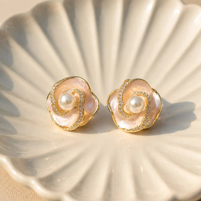 Mahrose Blush Pearl Flower Earrings
