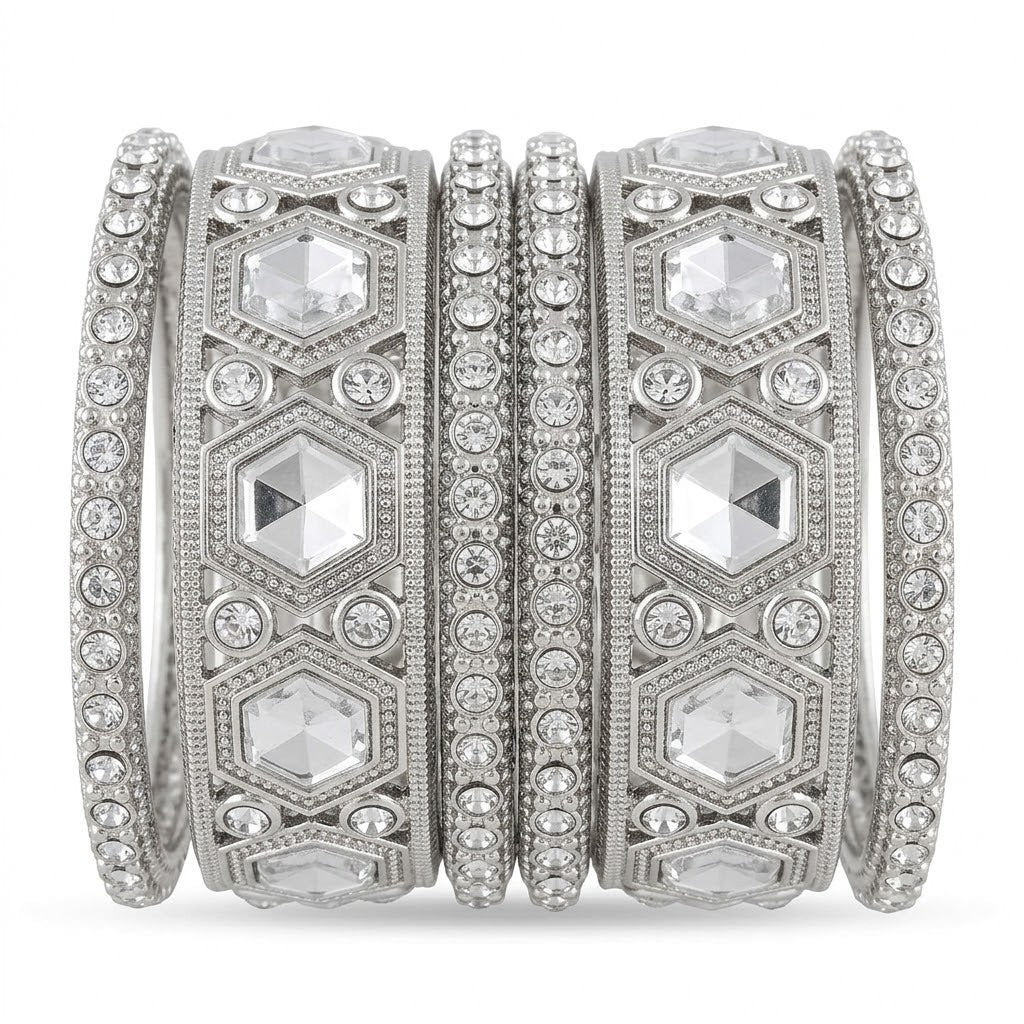 The Royal Hexa-Glow Gold Bangle Set Silver