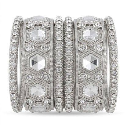 The Royal Hexa-Glow Gold Bangle Set Silver