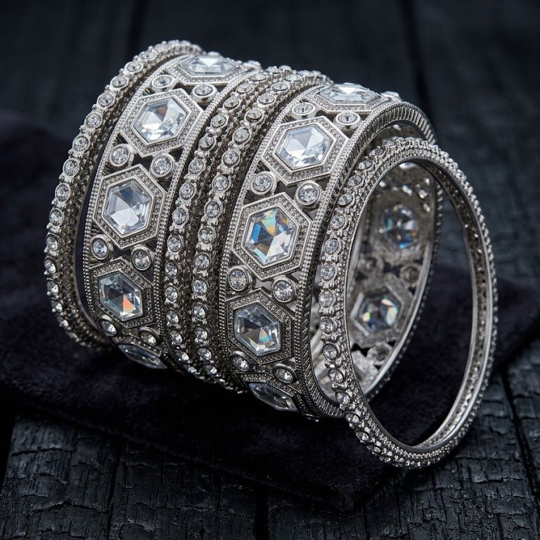 The Royal Hexa-Glow Gold Bangle Set Silver