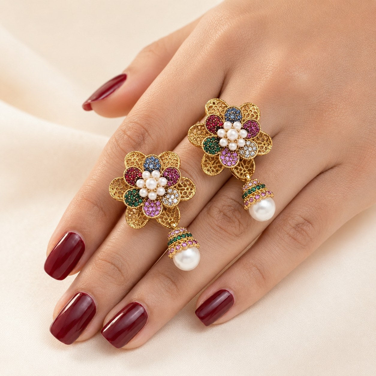 Pearl Petal Mini Jhumkas