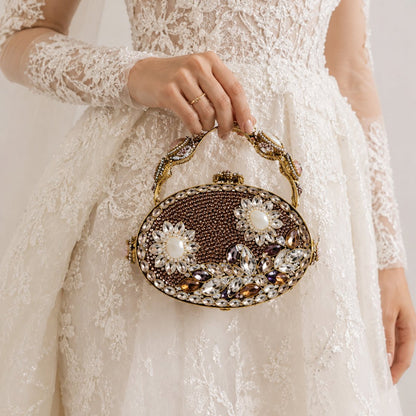 Amber Pearl Oval Jewelled Bridal Clutch