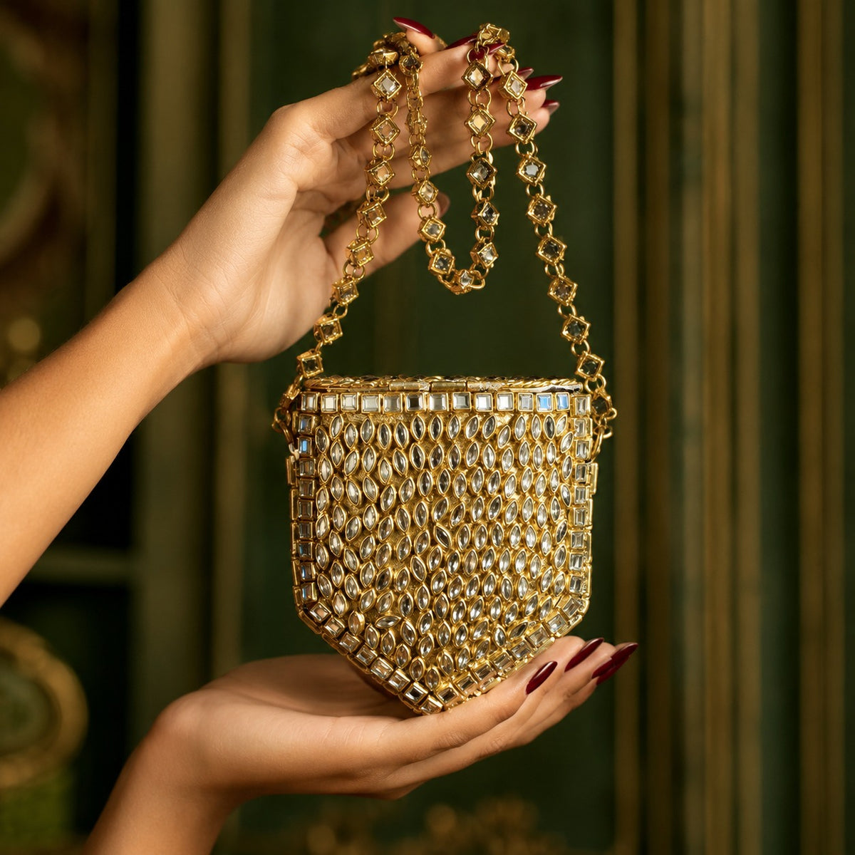 Kundan  Baroque Clutch  – Bridal Evening Bag with Handle