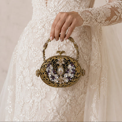 Amethyst Crown Oval Jewelled Bridal Clutch