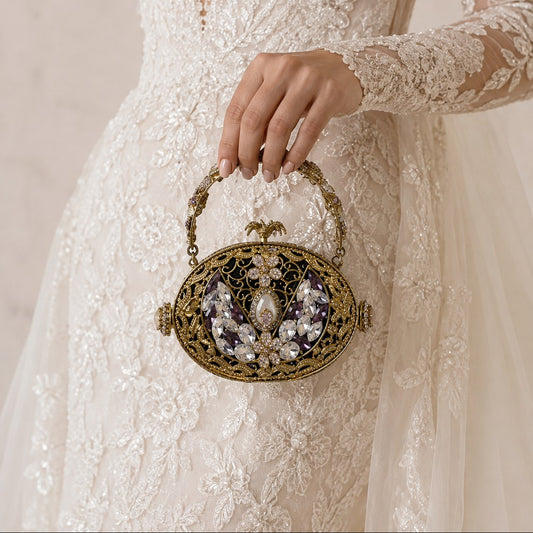 Amethyst Crown Oval Jewelled Bridal Clutch