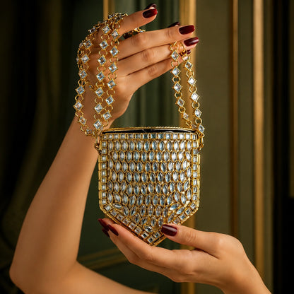 Kundan  Baroque Clutch  – Bridal Evening Bag with Handle