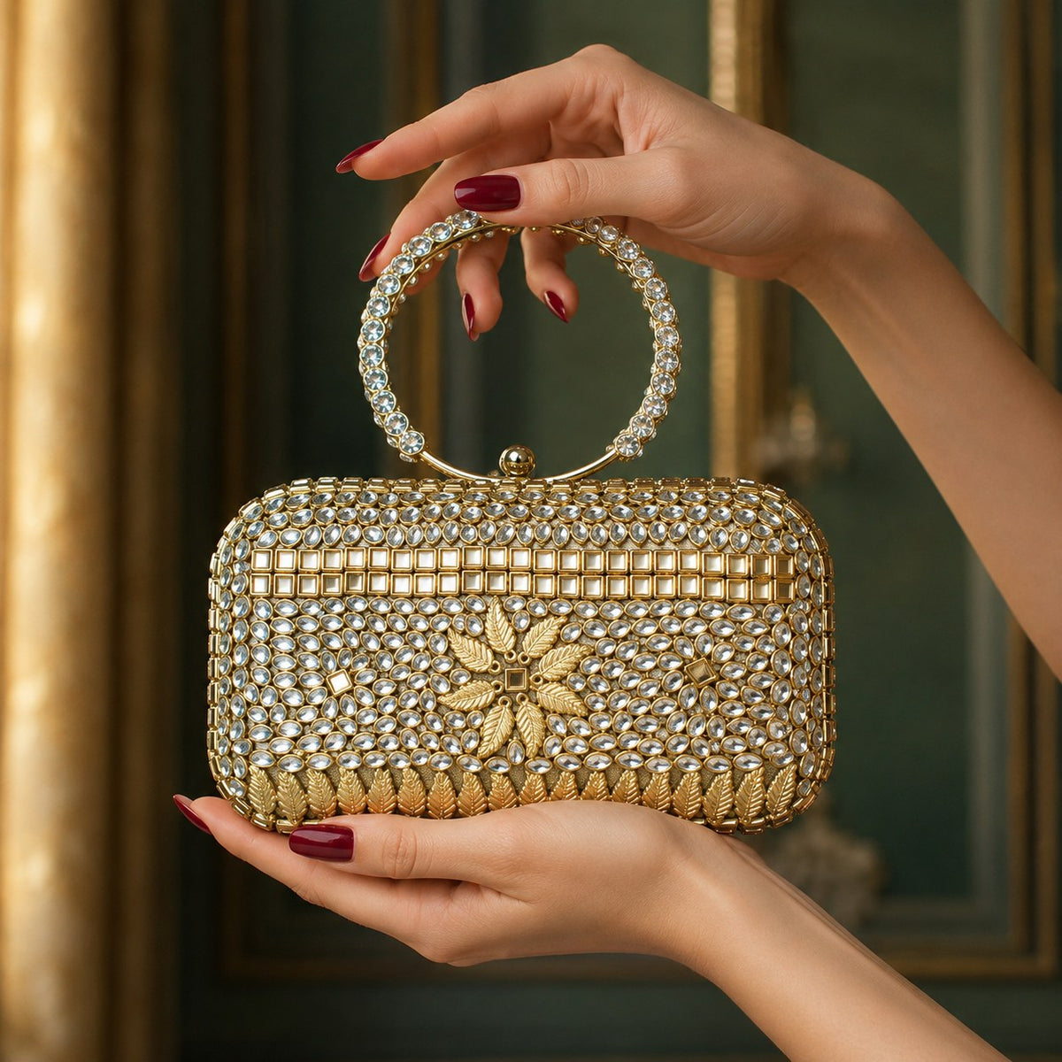kundan  Baroque Clutch  – Bridal Evening Bag with Handle