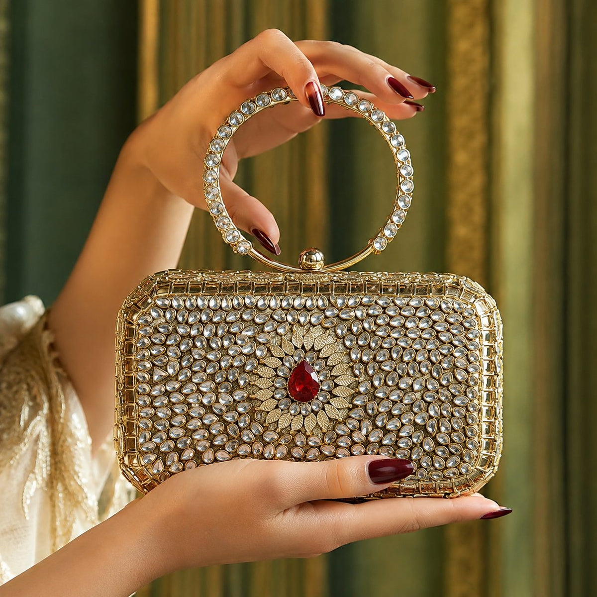 kundan  Baroque Clutch  – Bridal Evening Bag with Handle