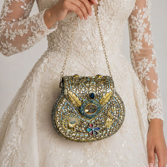 Peacock Eye Crystal Saddle Clutch