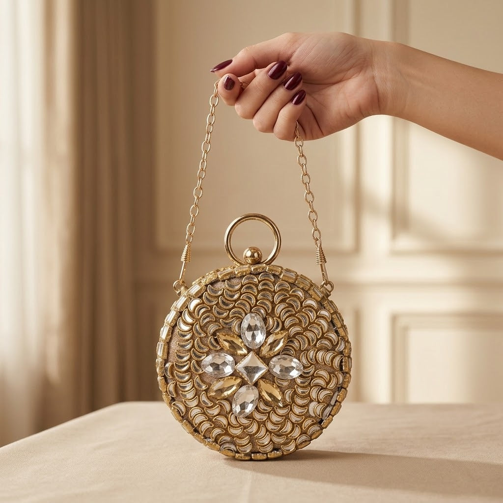 Shehzadi Clutch – Bridal Evening Bag with Chain