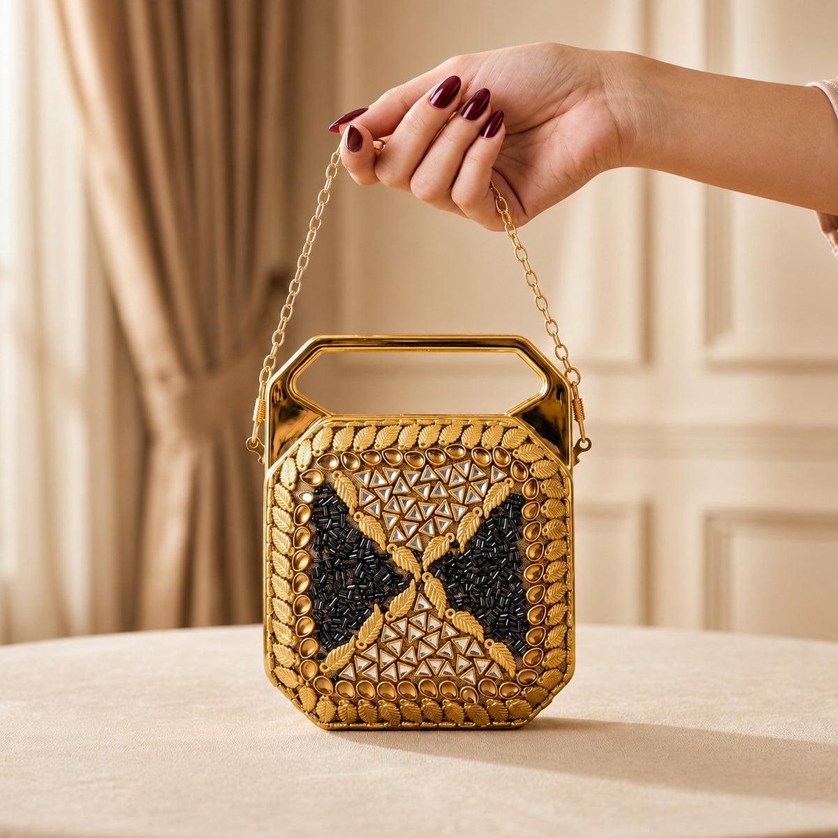 Mehrunisa Clutch – Bridal Evening Bag with Chain