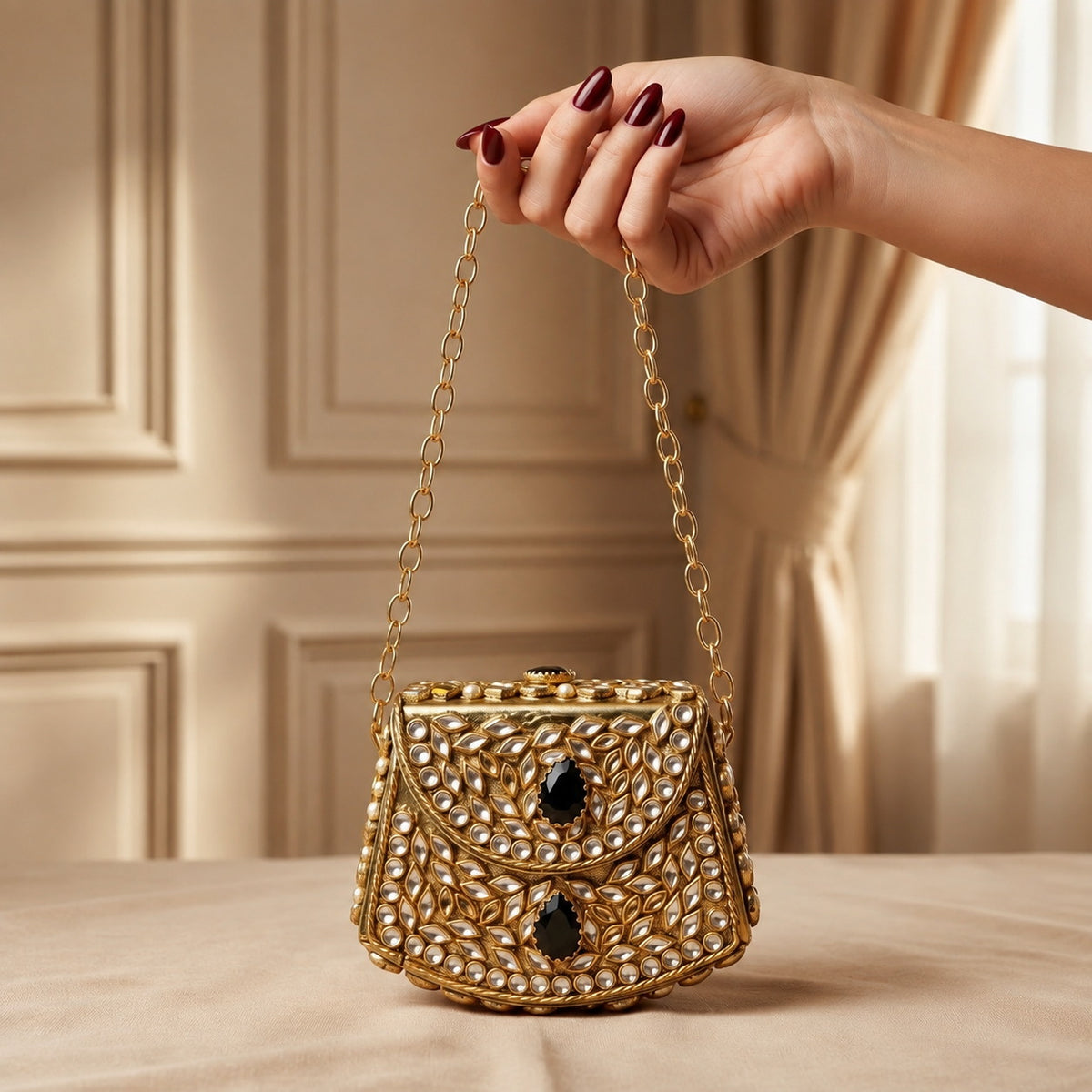Gulbahar Clutch – Bridal Evening Bag with Chain