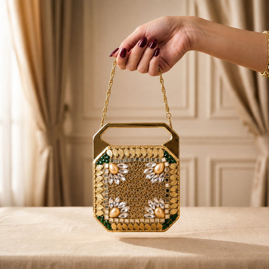 Jahan Ara Clutch – Bridal Evening Bag with Chain