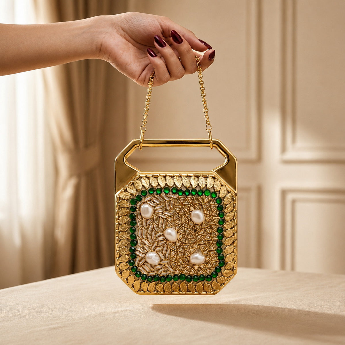 Jahan Ara Clutch – Bridal Evening Bag with Chain