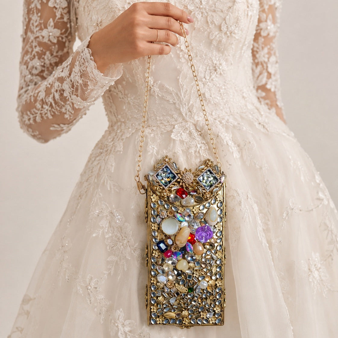 Opal Mosaic Jewelled Chain Clutch