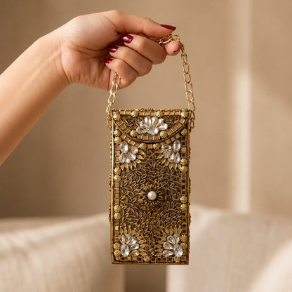 Velour Noir Jewel Clutch – Bridal Evening Bag with Chain