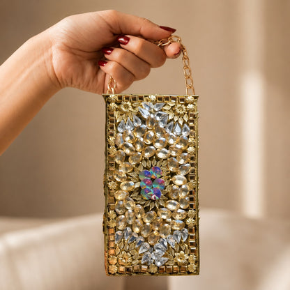 Velour Noir Jewel Clutch – Bridal Evening Bag with Chain