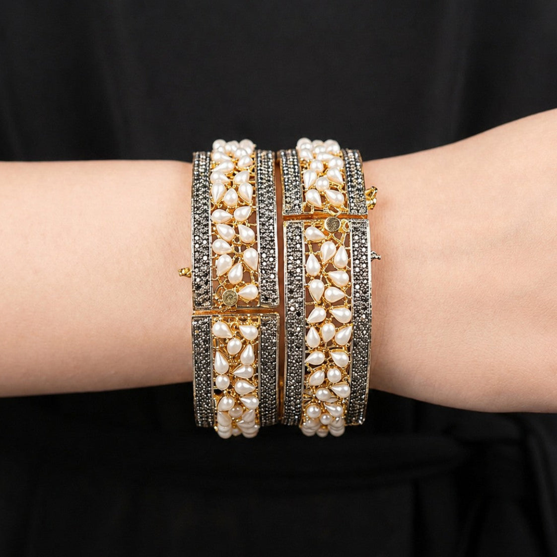 Pearl Marcasite Openable Bangles