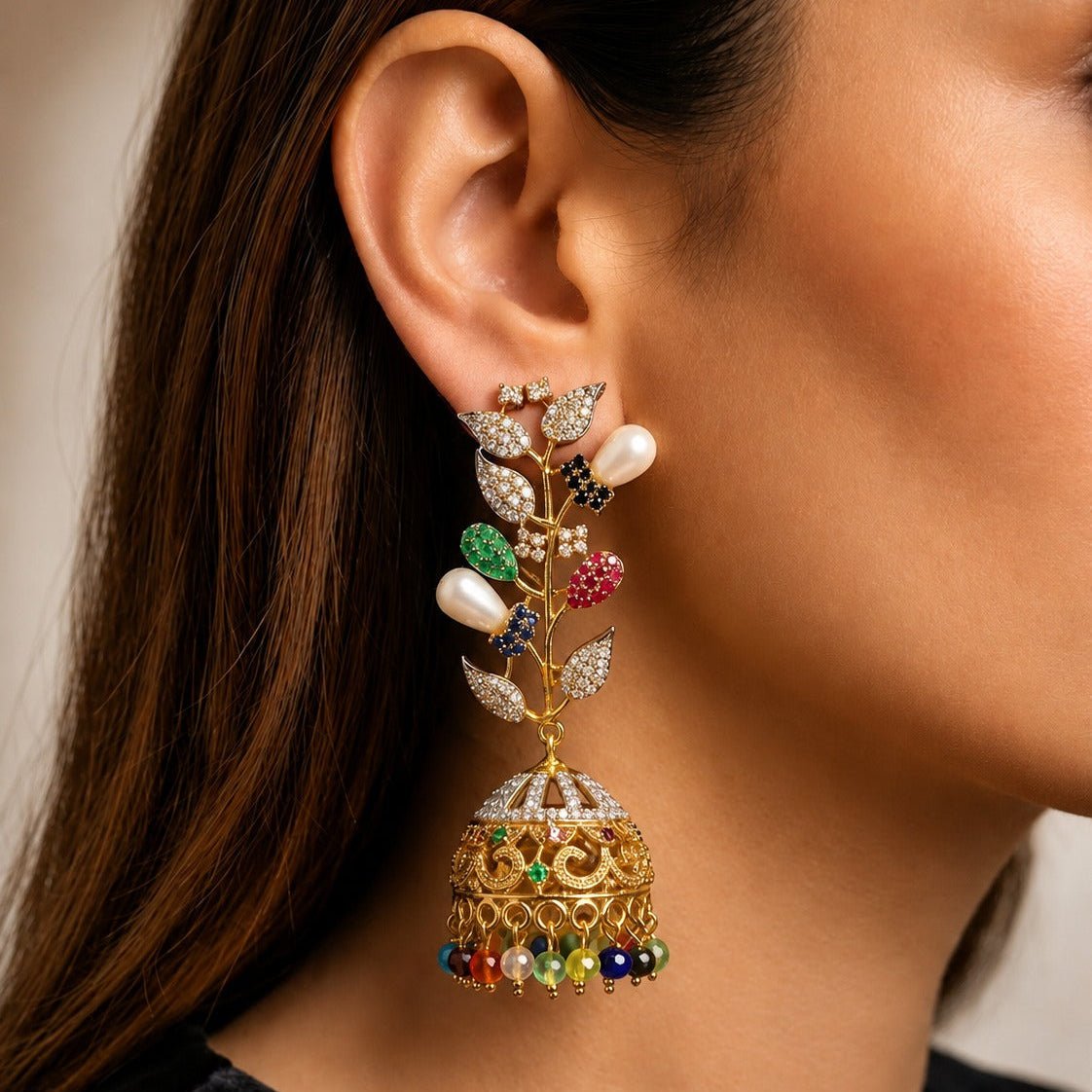 Pearl Bloom Jhumka Earrings