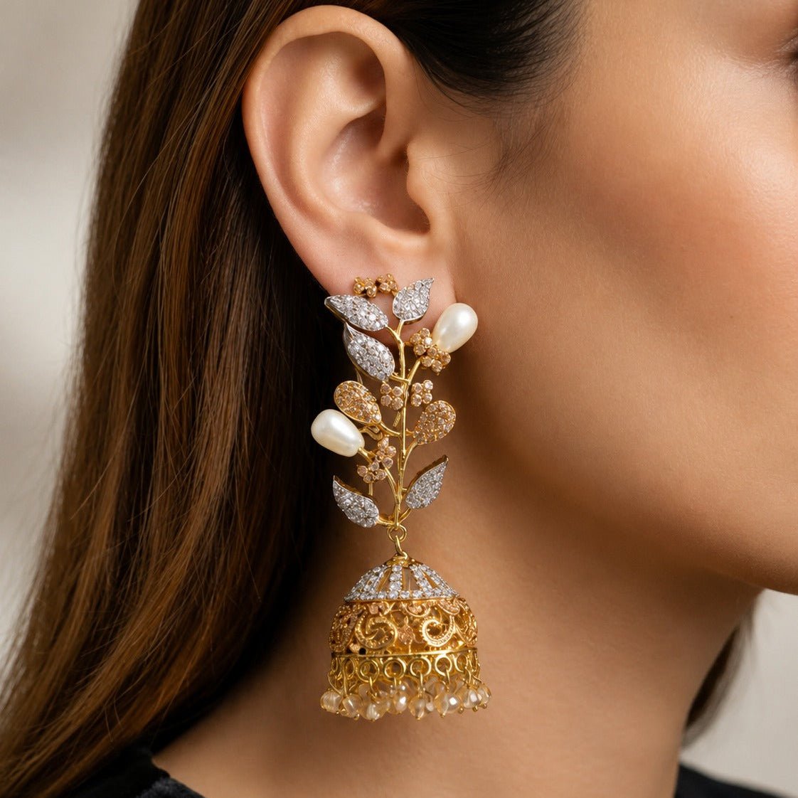 Pearl Bloom Jhumka Earrings