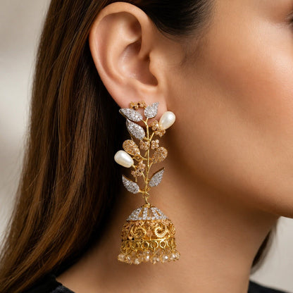 Pearl Bloom Jhumka Earrings