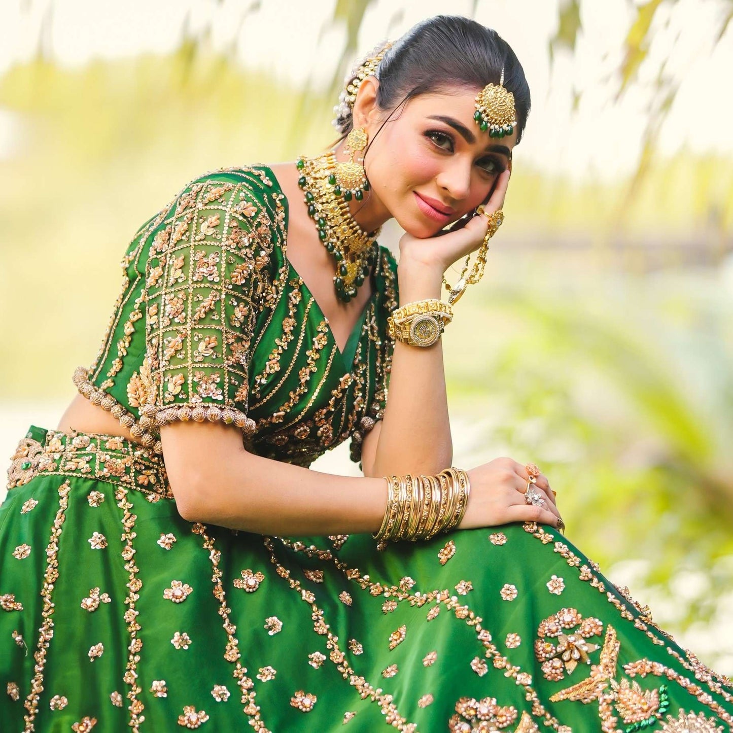 Emerald Kundan Jewellery Set