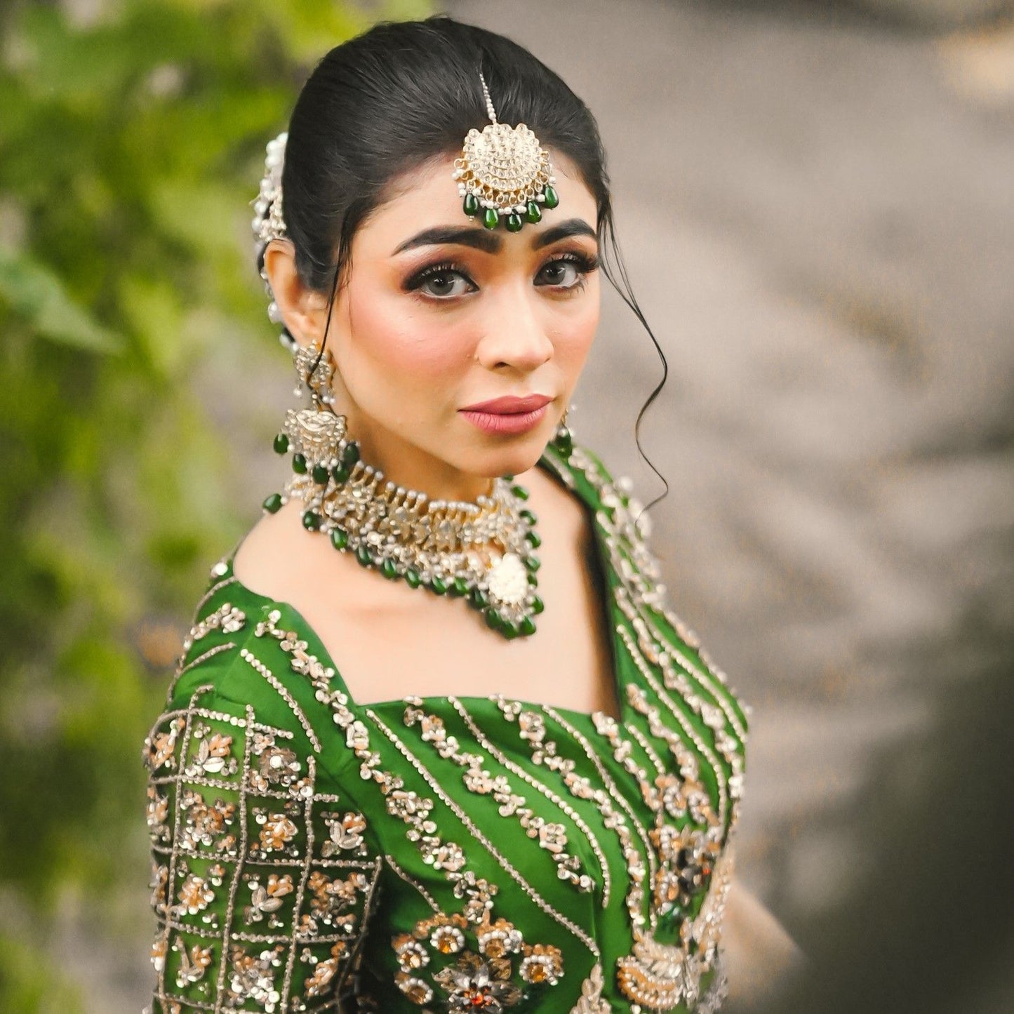 Emerald Kundan Jewellery Set