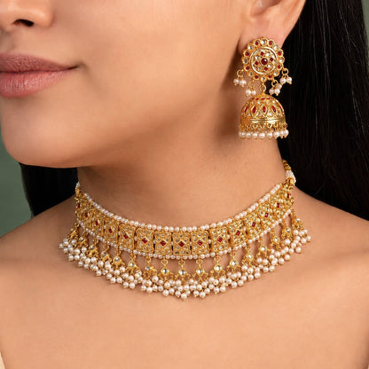 Ruby Red Laak Kundan Choker  Set