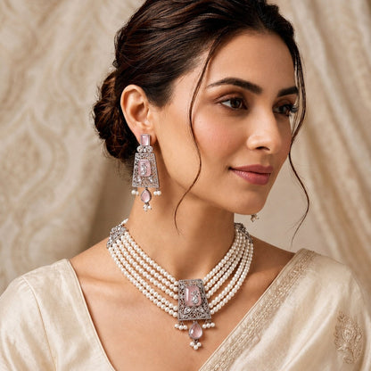 Statement Lilac Tribal Chokker & Earing
