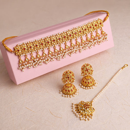 Ruby Red Laak Kundan Choker  Set