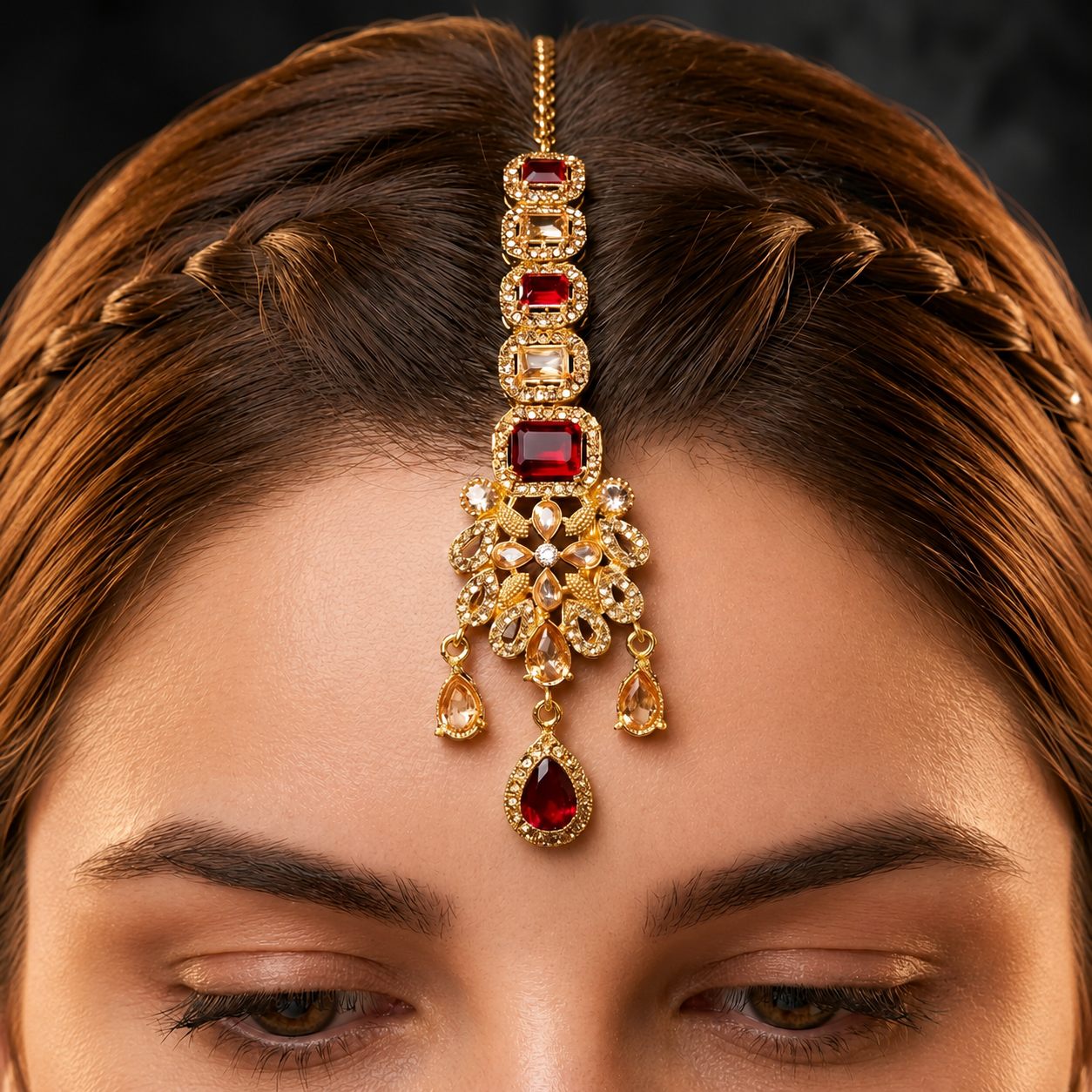 Royal Red & Champagne Zircon Bridal Jewellery Set | 22KT Gold Plated